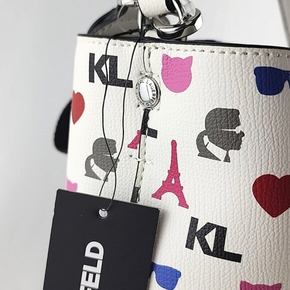 Karl Lagerfeld Paris Crossbody Bucket Bag White Pink - Picture 11 of 16